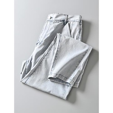 外貿原單夏季薄款柔軟天絲男士透氣休閑直筒水洗百搭淺色牛仔褲潮