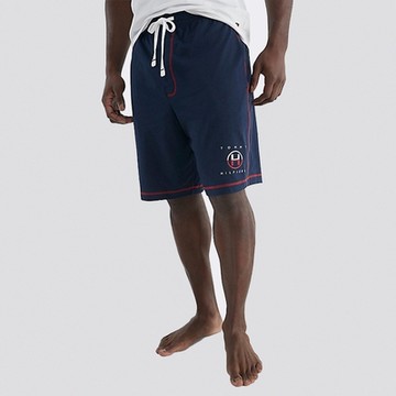 TOMMY 熱銷輕薄透氣印刷大H文字圖案棉短褲-深藍色