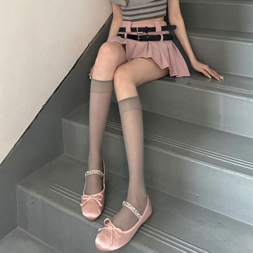 【臺灣有貨】灰色絲襪夏季薄款小腿襪半截襪jk白色透明襪子女春秋中筒襪ins潮
