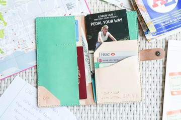 材料包 / 完成品 手縫長款真皮護照夾, 刻字服務, 客製化禮物