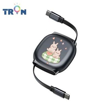 TRON 100W Type-C 伸縮快充線 1M 鈦黑色 可愛的貓狗動物A-3 4檔長度調整 可充筆電 適用i15以上手機 平板