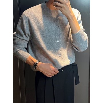 圓領羊毛針織小外套 薄款春秋新款寬鬆毛衣外套外搭