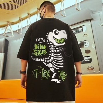 【多色大碼】M-8XL 棉質落肩款五分袖 T恤 潮牌衣服 大尺碼上衣 上衣 嘻哈恐龍短T 情侶裝 男生衣服 短袖t恤/林