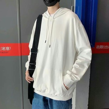 純色連帽衛衣男春秋季潮ins百搭上衣服胖子大碼寬松高街休閑外套