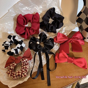 紅色大腸發圈蝴蝶結扎頭發橡皮筋少女網紅頭繩簡約丸子頭發繩頭飾