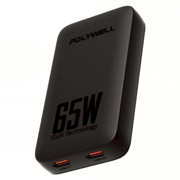 POLYWELL 寶利威爾 GaN雙Type-C輕薄型快充頭 65W S014P02  黑色  1個