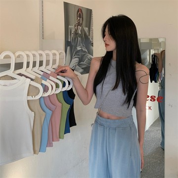 【TINY太妮絲R121】現貨15色！歐美 削肩背心 坦克背心 合身 削肩 短版背心 小可愛 無袖背心 美式 挖肩