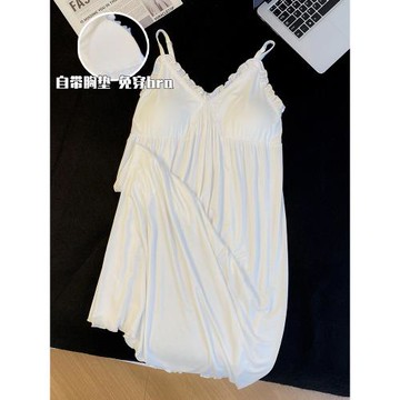2025新款夏季性感吊帶睡裙女帶胸墊莫代爾冰絲涼感睡衣孕婦家居服
