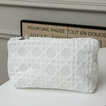 DIOR 白色刺繡格紋收納包