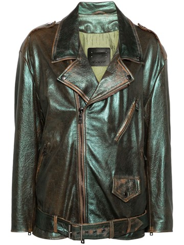 Giorgio Brato - metallic leather jacket - women - Silk/Leather - S - Green