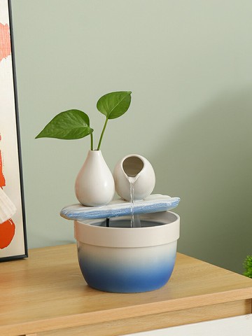 招財流水擺件送禮禮品  客廳招財陶瓷小型流水擺件循環辦公室桌面吧臺簡約現代居家禮品