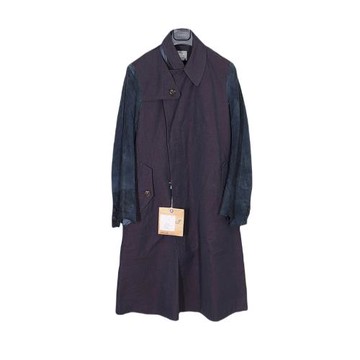 The Soloist宮下貴裕17SS幻彩紫解構設計皮袖拼接中長絲綿風衣S碼