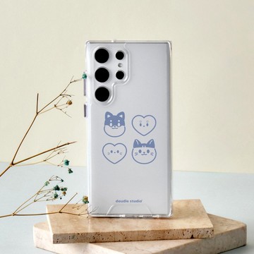 doudle studio愛心豆喵排排站防摔透明SAMSUNG手機殼