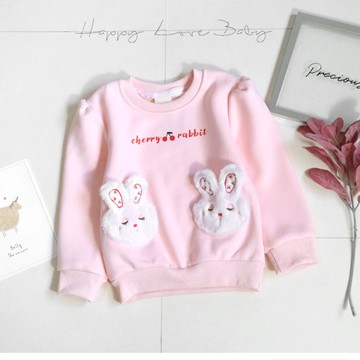 厚款 櫻桃毛絨小兔口袋寶寶絨長袖上衣 秋冬童裝 女童上衣 女童長袖 女童棉T 長袖上衣 秋冬上衣