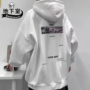 地下室B1 長袖帽T 韓版長袖T恤 刷毛上衣 寬鬆 大尺碼 5XL 情侶衣 大學T 男衣服【NL662011】