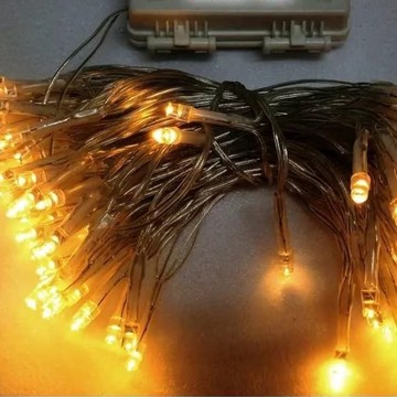 摩達客 聖誕燈LED燈串電池燈 - 10公尺 100LED 透明線燈  暖白光  1組