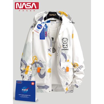 NASA聯名春秋外套大碼胖mm女裝冬季學生運動連帽情侶加絨加厚夾克