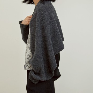 秋冬針織保暖 深灰色純羊毛 多功能 帶袖披肩 圍巾 圍脖