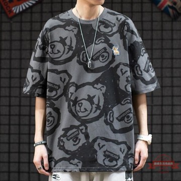 ▼◈☊【男人幫】 夏季歐美嘻哈短袖T恤男韓版潮流ins寬松半袖學生五分袖潮牌男士t