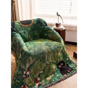 跨境出口一無是處小貓藝術掛毯高級感油畫中古風沙發毯裝飾氛圍毯