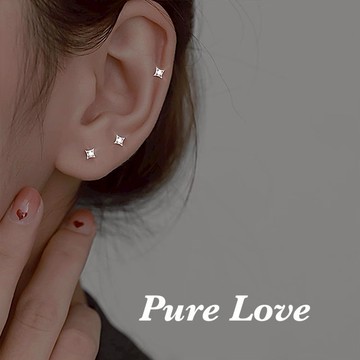 Pure Love樂芙 /正韓 銀飾【S925純銀】E0941簡約通體純銀MINI星星鋯石點綴耳環 / 銀