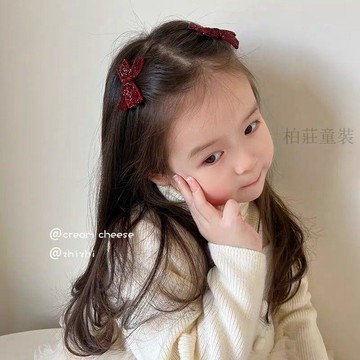🍭秋冬新品🍭韓版可愛年會發夾兒童新年紅色鴨嘴夾寶寶亮片髮飾夾子喜慶洋氣夾