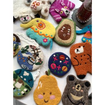 北歐風格個性可愛羊毛氈動物杯墊餐墊隔熱墊可愛田園風景家居飾品