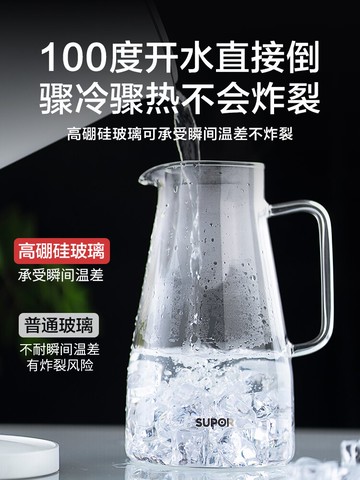 蘇泊爾冷水壺玻璃涼水壺家用耐熱高溫防爆大容量泡茶客廳水杯套裝