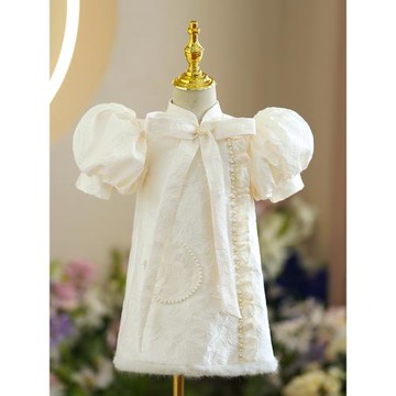 兒童周歲禮服女童輕奢小眾高端主持人公主裙花童婚禮小女孩旗袍冬