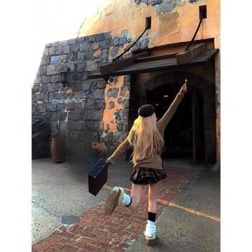 Thas9i九億 魔法學院美式學院風格子加厚毛呢半身裙女秋冬A字裙褲