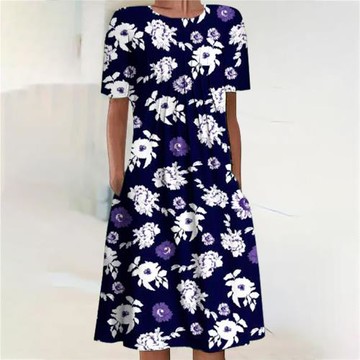 仿棉 2023新款都市休閑沙灘裙吊帶型寬松腰3d印花連衣裙女數碼印