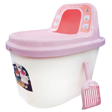 Dr.LeE 蹲式型馬桶貓砂盆 不沾砂 封閉式 落砂踏墊設計  57 x 40 x 53cm 口徑17cm  粉色  1入