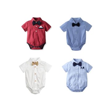 嬰兒短袖連體襯衫包屁衣夏春裝男寶寶三角哈衣帥氣幼童紳士禮服潮
