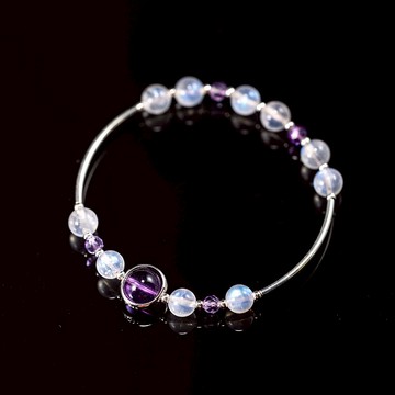 月光石紫水晶925純銀手鍊 | 天然水晶客製禮物