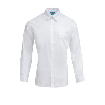 免熨防皺口袋款全棉緹花斜紋長袖上班襯衫/白色 | 5112026200