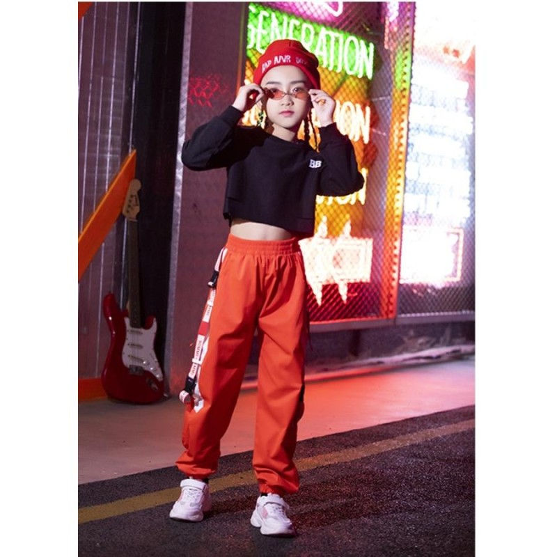 HIPHOP ダンス 衣装 キッズ 黒 赤 黄緑 キッズダンス衣装セットアップ