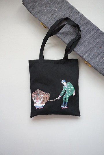玩虎的滑板少年"肩背長帶托福包  Tote Bags