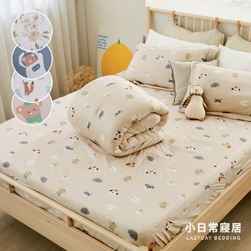 【小日常寢居】輕柔針織全鋪棉7尺雙人特大床包枕套+雙人6x7尺棉花糖捲捲被四件組-多款任選 厚床包舖棉冬包 鋪棉枕套