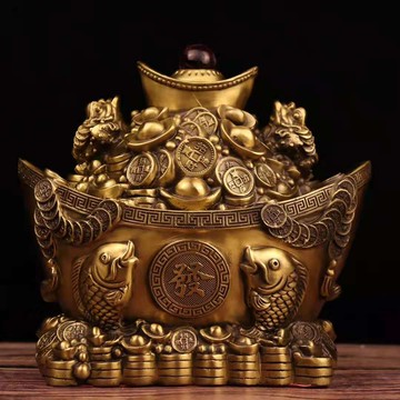 純銅元寶聚寶盆銅年年有魚發財聚寶盆家居桌面擺件店鋪開業禮品