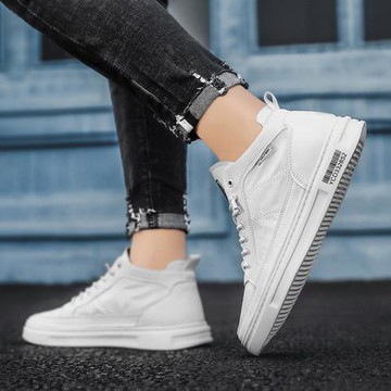 夏季小白鞋帆布板鞋男高幫百搭韓版潮流白色青年休閑運動鞋男鞋子