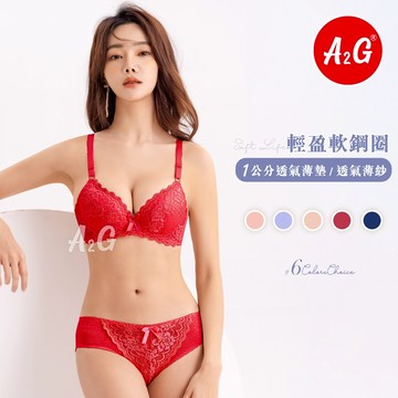 【A2G】隔日到貨【軟鋼圈內衣、透氣網紗】台灣出貨 上薄下厚約1.5公分  光澤蕾絲 直式美背 成套內衣褲 1328