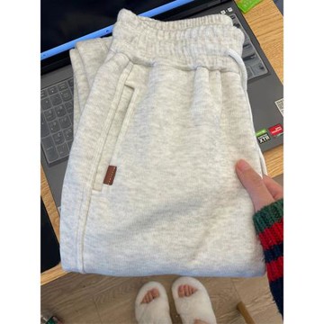 灰色加絨加厚運動褲子女新款2025爆款哈倫闊腿褲秋冬休閑束腳衛褲