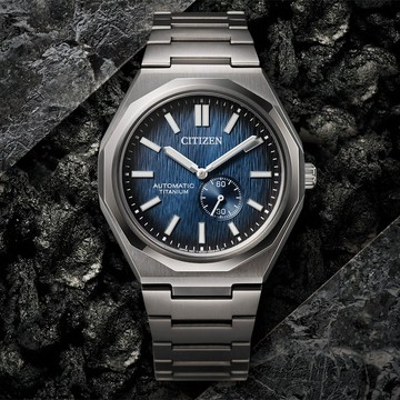 CITIZEN 星辰 Zenshin 新鈦度 限量 復古小秒盤超級鈦機械錶-藍x銀 NK5020-58M