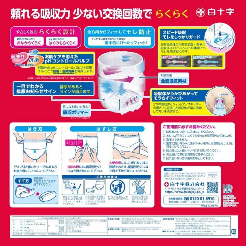 大人用紙おむつ 白十字 サルバ やわ楽パンツしっかり長時間 市販用 L