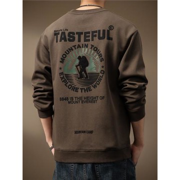 (免運)高端美式重磅山系印花衛衣男士秋季新款圓領長袖上衣潮牌套頭男裝