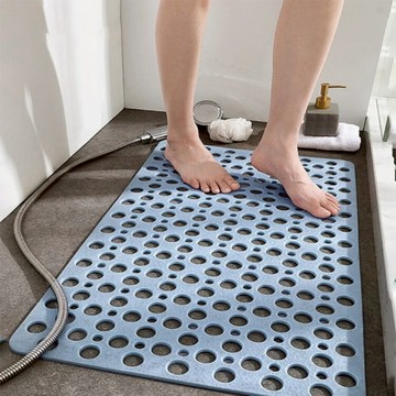 【媽媽咪呀】TPE浴室止滑墊90x60cm(大孔瀝水快乾 雙面止滑 浴室防滑地墊 浴室地墊)大圓孔-藍色