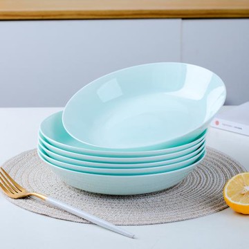 景德鎮青瓷餐具盤創意陶瓷色釉盤家用菜盤深湯盤8英寸骨瓷盤子