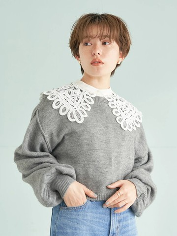 圓領落肩蓬袖剪裁短版針織上衣(1B21L2C0630) - earth music&ecology