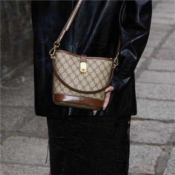 香港I.TGREG高品質水桶包輕奢老花復古斜挎包百搭單肩包休閑女包