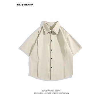 BOYUE帛躍純色短袖襯衫夏季日系原宿風學生潮流男女百搭半袖上衣